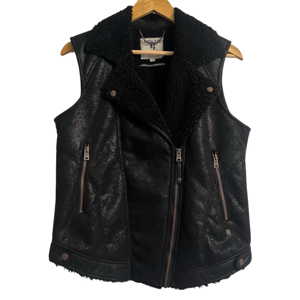 Black Shimmer Faux Suede Sherpa Vest Women’s Size Large